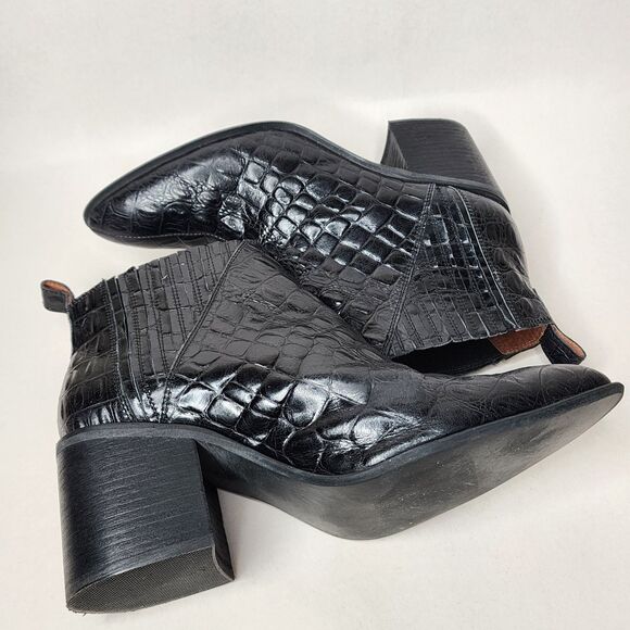 Jeffrey Campbell Black Leather Ankle Boots Croc Embossed Womens Size 9 - Picture 2 of 9